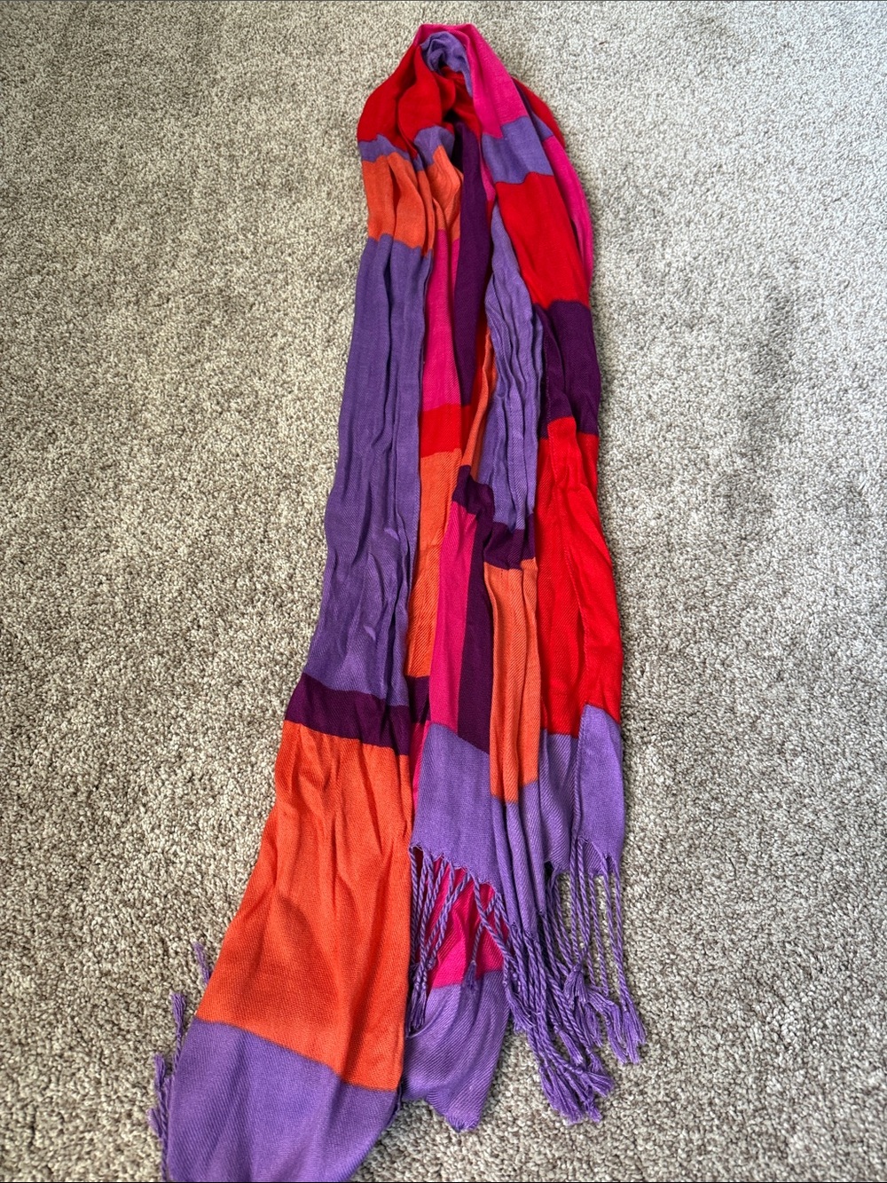 Apt. 9 Colorblock Fringe Scarf in Red, Purple, Orange, Pink